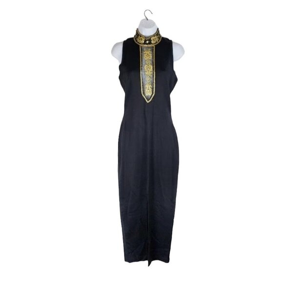 Theo Miles NWT Beaded Mock Neck Gown Black VTG 80s Acrylic Wool Knit Size Small - Picture 1 of 16